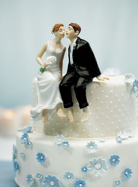 Whimsical Sitting Bride and Groom Cake Topper  