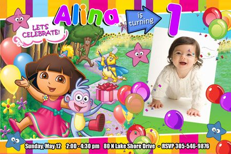 DORA THE EXPLORER BIRTHDAY PARTY INVITATION 1ST CUSTOM FIRST DIEGO 