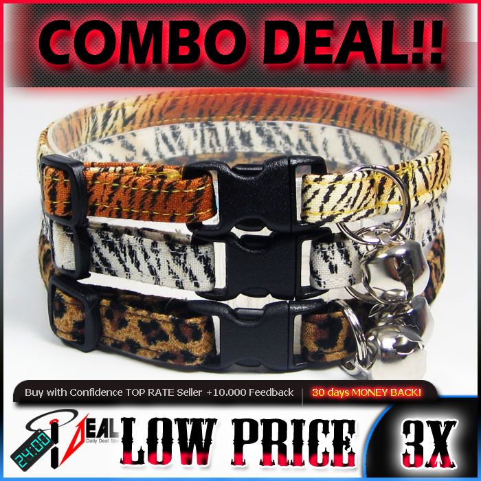 X3 COMBO SET BREAKAWAY CAT KITTEN COLLAR TIGER SKIN LEO  