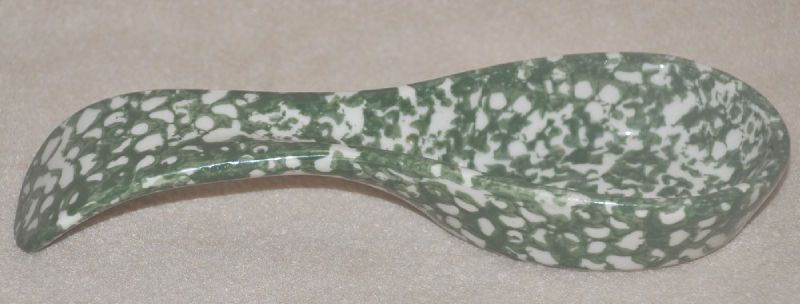   Roseville Pottery Green Cream Curved Handle Spoon Rest 8x3 Mint