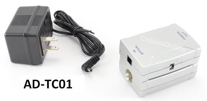   Optical In to RCA Coax Out Converter Adapter w/ AC Power Adapter