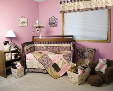 SWEET SAFARI PINK BROWN ZEBRA BABY GIRL CRIB BEDDING ST  