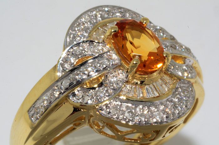 3000 1.11CT OVAL CUT CITRINE & DIAMOND RING SIZE 8  