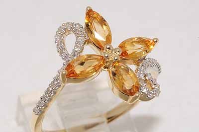 03CT MARQUISE CUT CITRINE & DIAMOND RING 14K YELLOW GOLD & SIZE 7 