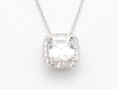 PLATINUM SILVER DIAMOND SET PRINCESS SOLITAIRE PENDANT  