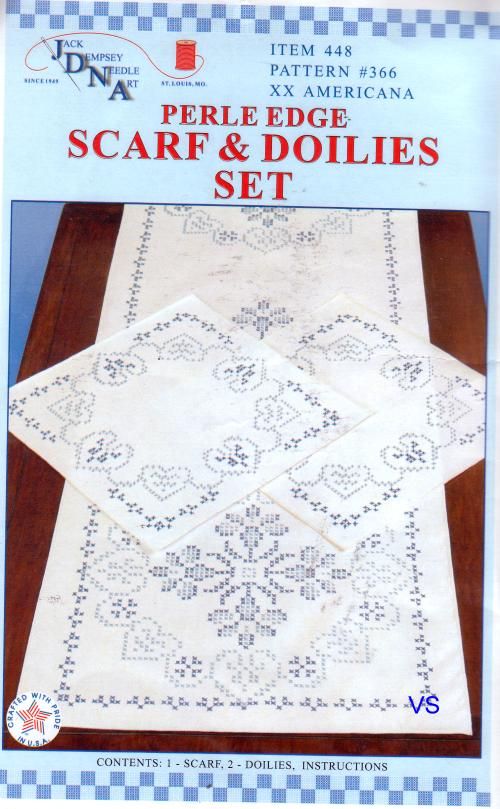 Jack Dempsey Stamped Cross Stitch kit Scarf & Doilies Set ~ AMERICANA 