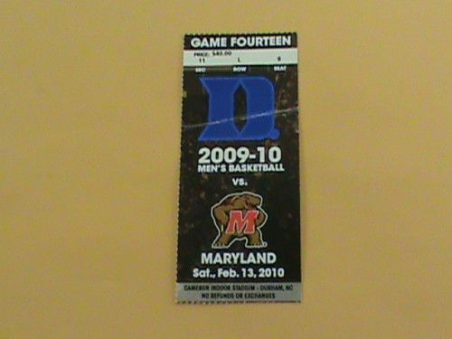 13 2010 Duke vs Maryland Basketball Ticket  