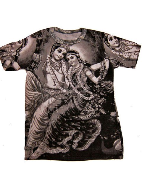 Yoga Clothing Raddha Krishna Print Womens T shirt Yoga Meditation Tee 