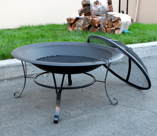   Patio Backyard Portable Round Steel Fire Pit Free Lift Tool Log  