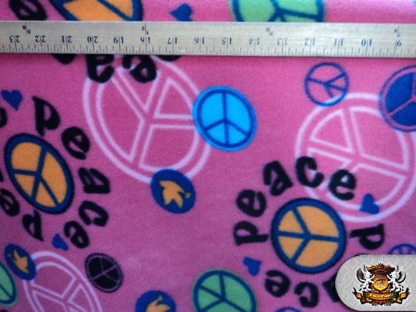 POLAR FLEECE FABRIC PRINTED *PINK PEACE* By The Yard  