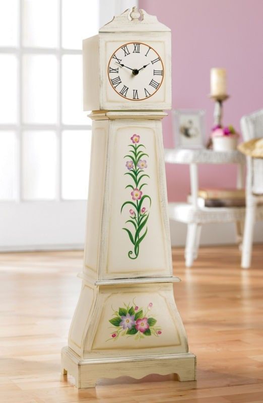 Vintage Design White Floral Floor Clock 32 Tall NEW  