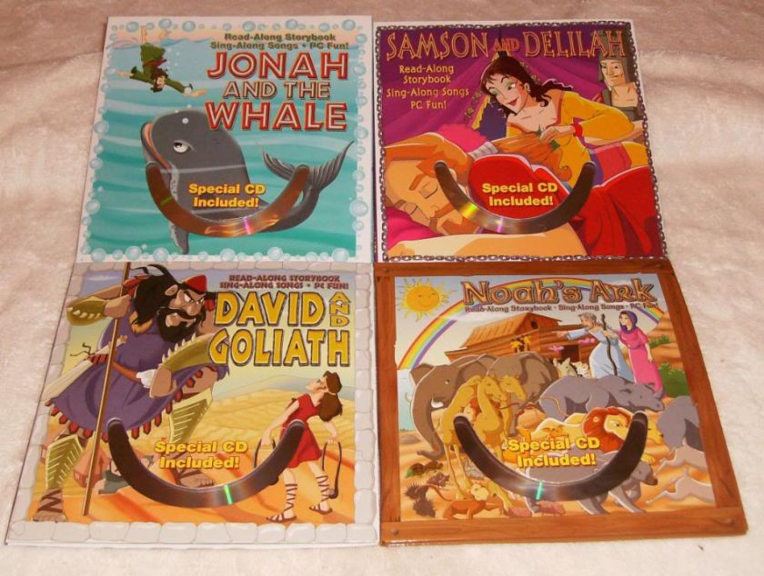 Lot (4) Christian books Jonah, David, Noah, Samson w/cd  