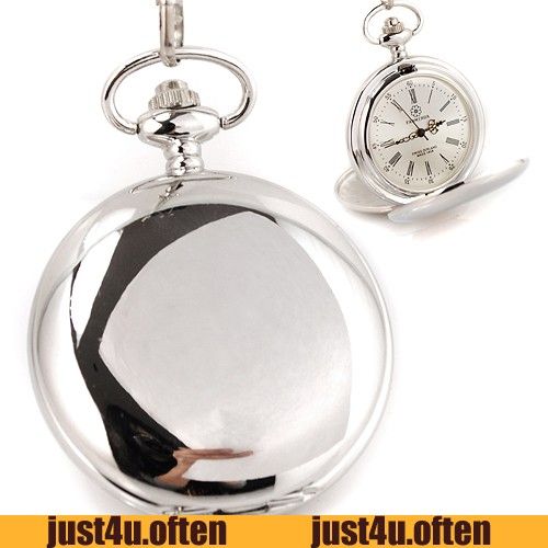 Polish Silver Vintage Unisex Hand Wind Mechanical Pocket Watch Chain 