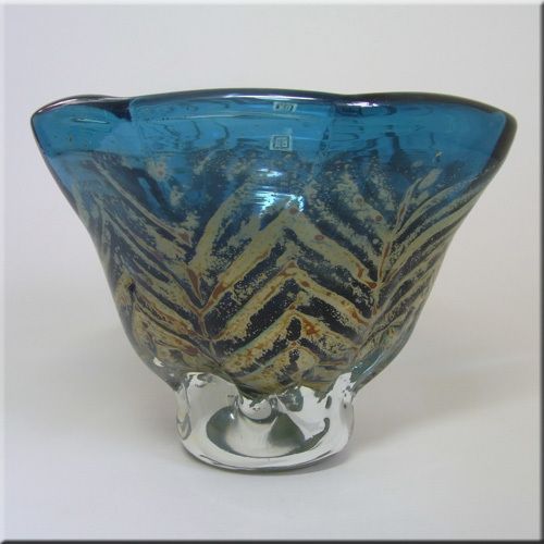 Mdina Blue + Yellow Maltese Glass Vase   Labelled  