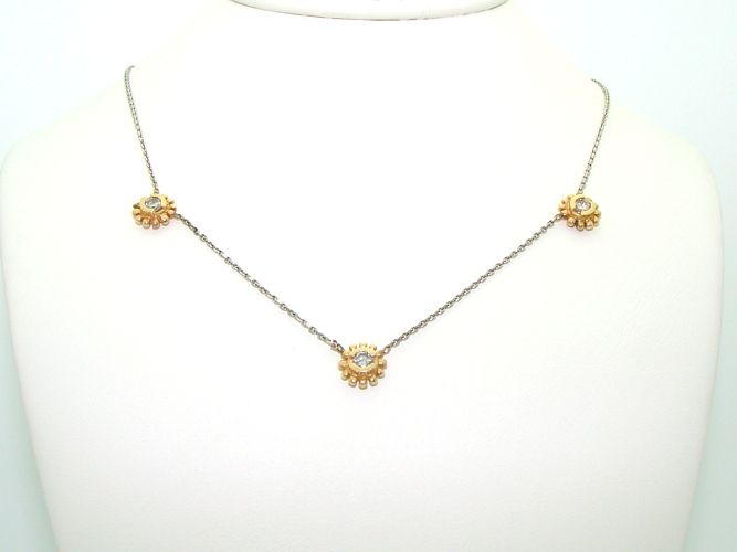 New 14kt Yellow White Gold Diamond Flower Necklace  