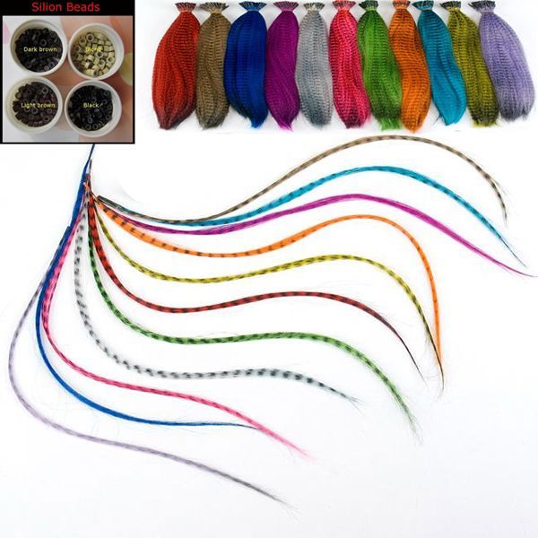 110X PCS GRIZZLY Synthetic Feather Hair Extension & Bead  