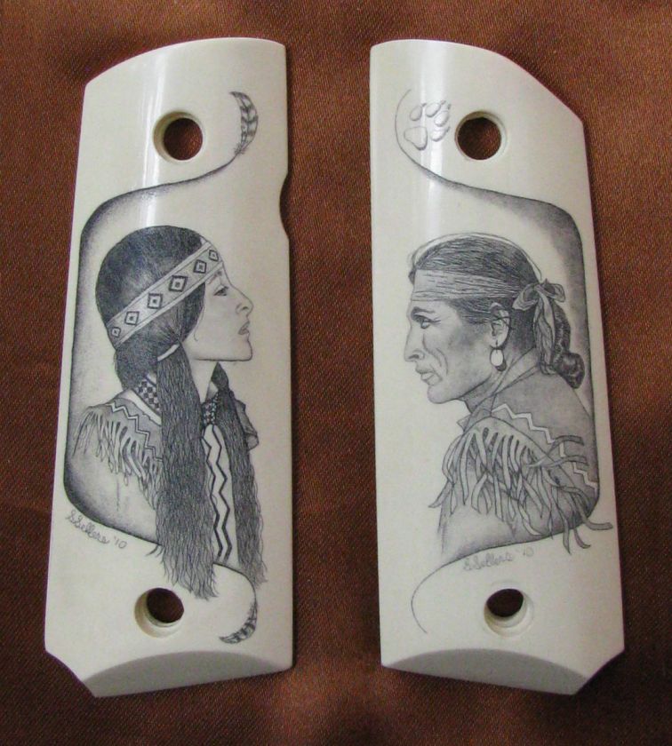 COLT 45 1911 OFFICERS MODEL GUN GRIPS WITH CUSTOM SCRIMSHAW  