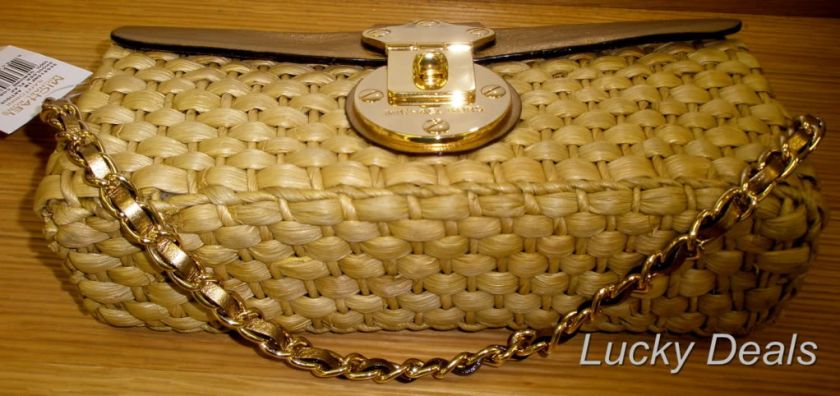 MICHAEL KORS SANTORINI SHOULDER FLAP CLUTCH HANDBAG GLD  