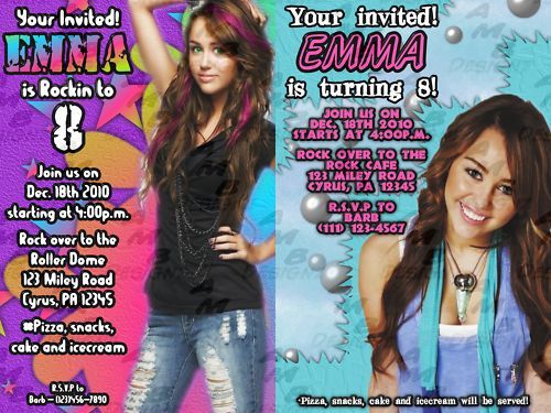 Hannah Montana Miley Cyrus invitations + party Supplies  