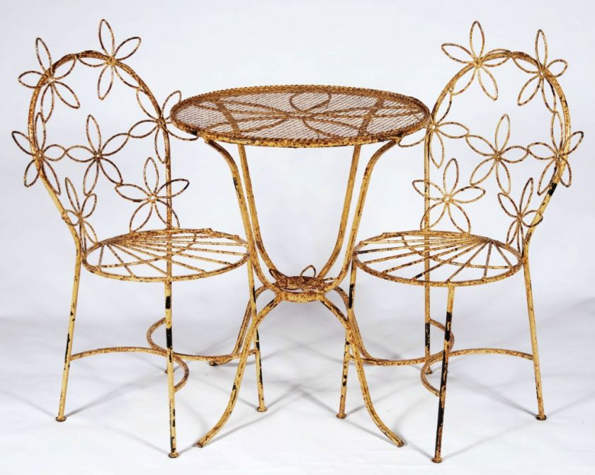 Wrought Iron Adult Daisy Flower Table & 2 Chairs Set  Metal Patio 