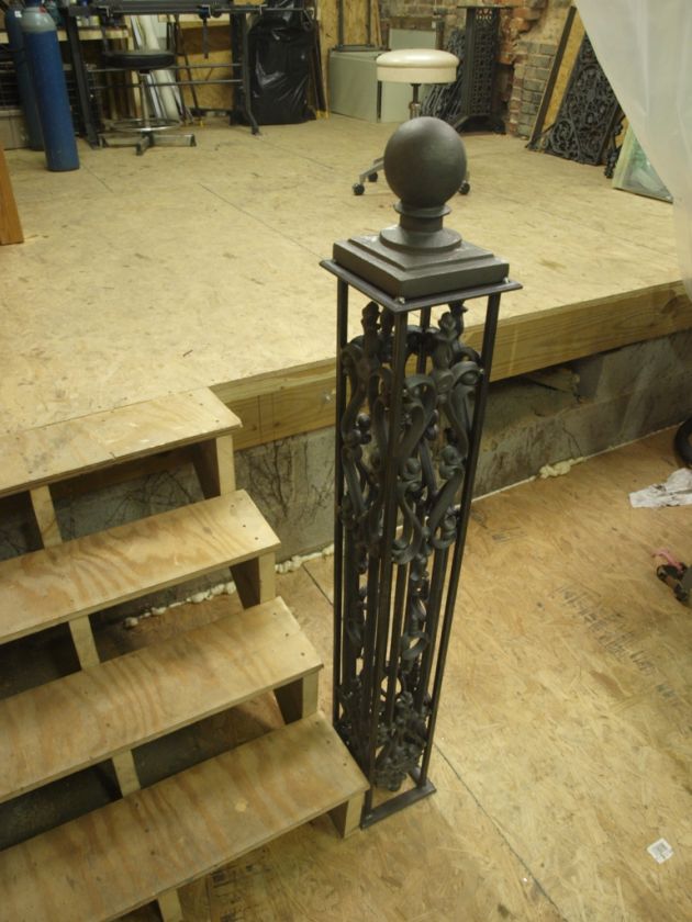 Iron Newel Post Stair Railing Square Ornate GARDEN ARCHITECTURAL CAST 