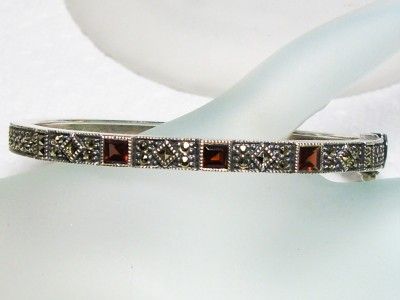 Vintage JUDITH JACK Sterling Silver Marcasite Pyrope Garnet Bangle 