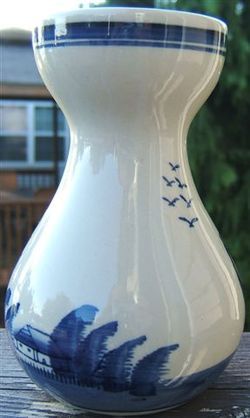 Vintage BLUE WHITE WINDMILL SHIPS OCEAN Pottery Vase  