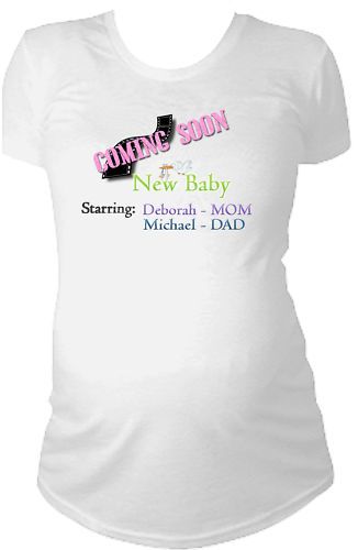 COMING SOON PERSONALIZED MATERNITY PREGNANCY T SHIRT  