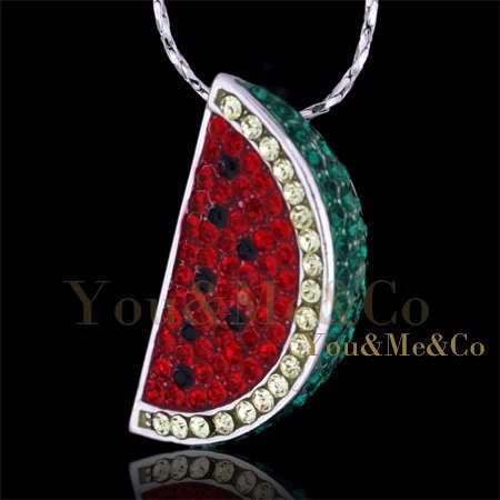   Gold EP Brilliant Cut Multistones Crystal Watermelon Pendant Necklace