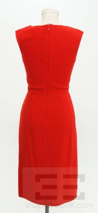 Oscar de la Renta Red Boucle Seamed Sleeveless Dress  