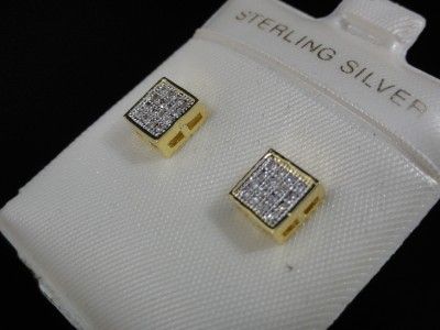 14k Yellow Gold Finish Square Micro Pave Stud Earrings  