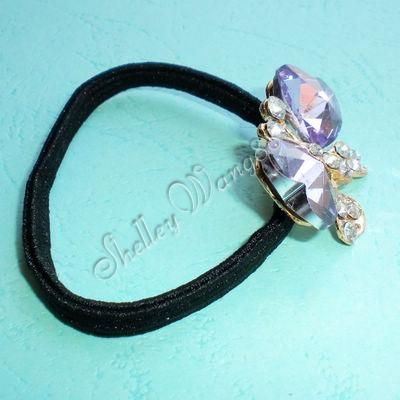 Violet Crystal Butterfly Heart Hair Tie Ponytail Holder  