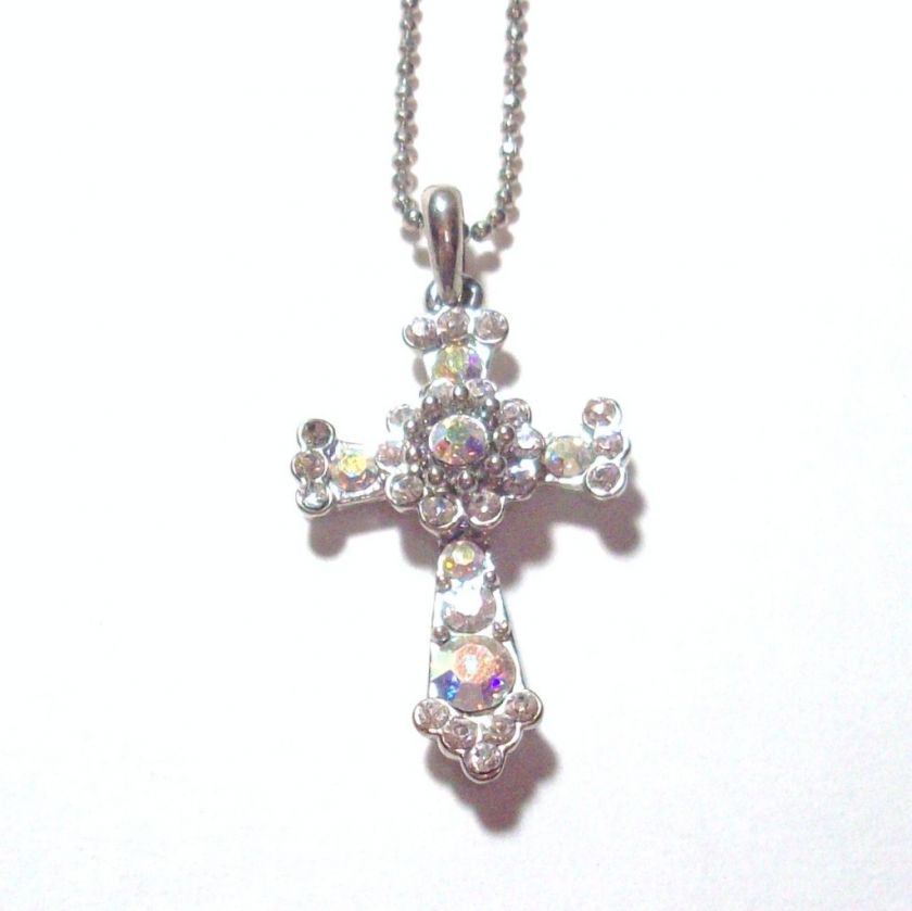 PREMIER DESIGNS TRINITY CROSS CRYSTAL PENDANT AND SILVER NECKLACE NEW 