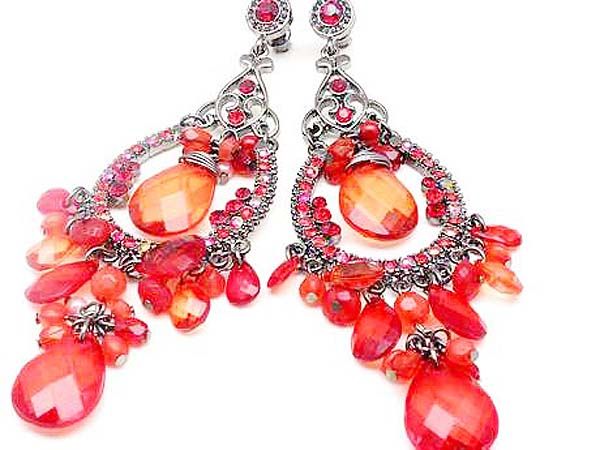 GREEN MULTI COLOR RED CRYSTAL CHANDELIER EARRINGS NEW  