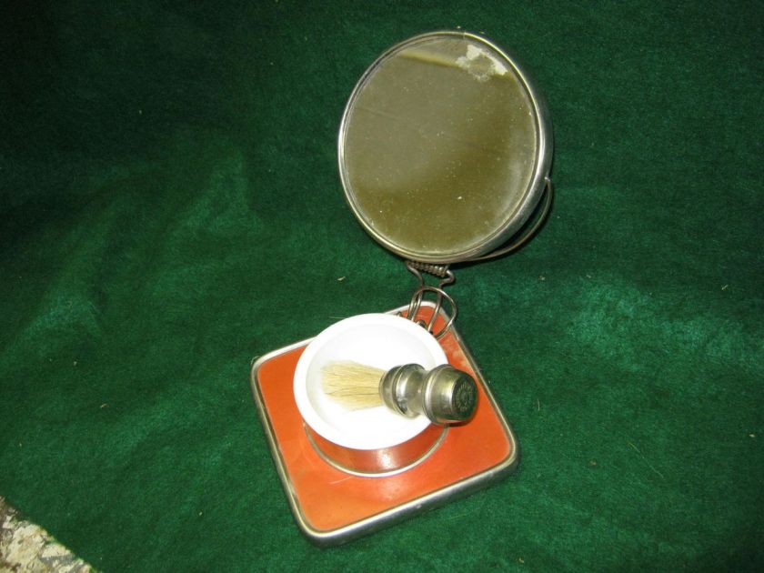 Vintage Shaving Mirror Kit Germany w/ Brush Small Folding Barber #311 