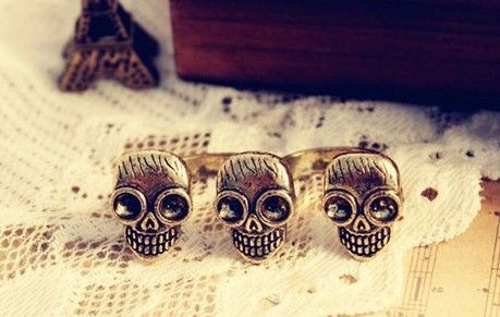 Three Skull heads Two Finger Rings Free ship free ship  