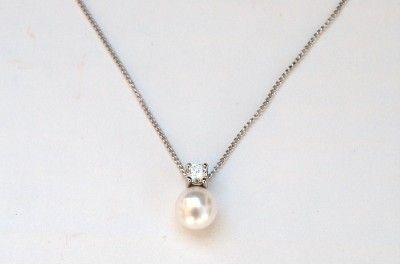 New Silver Cubic Zirconia Pearl Pendant Necklace 18  