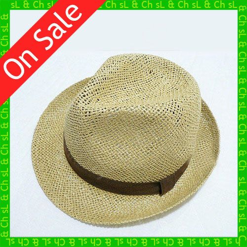 Vintage Knitted Straw Trilby Panama Fedora Cowboy Hat  