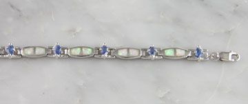   White Opal Tanzanite CZ Link Tennis Bracelet .925 Inlay Jewelry  