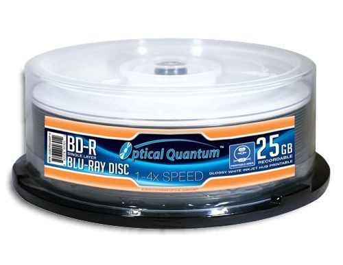 25 GB Optical Quantum 4X White Inkjet Hub Printable GLOSSY BLU RAY BD 