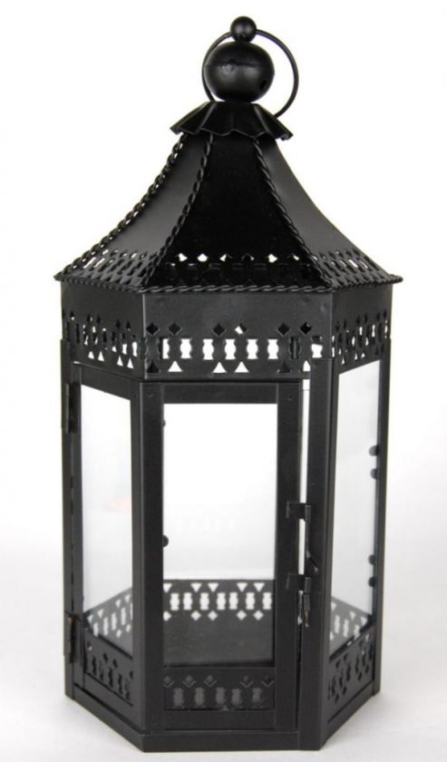 METAL GLASS LANTERN BLACK Votive Holder Home Decor 16  