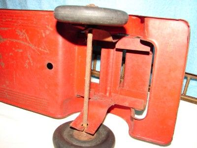 VINTAGE RED PRESSED STEEL LADDER FIRE TRUCK TOY  