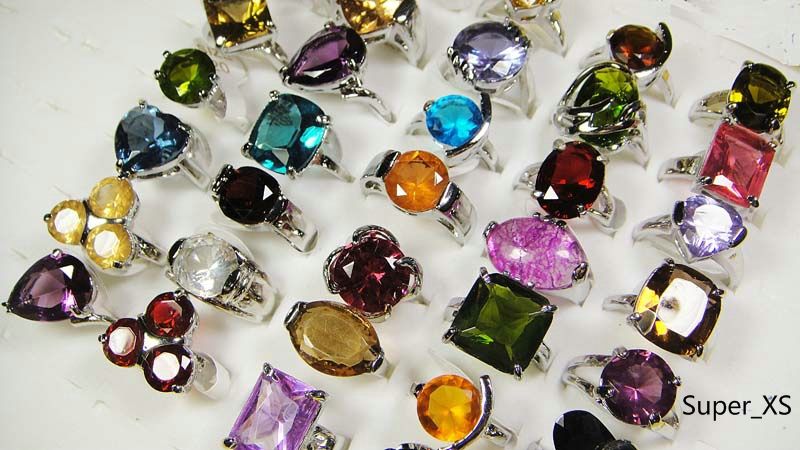 wholesale jewelry lots 30pcs Crystal Zircon silver plated ring New 